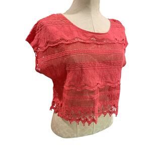 XS Love Marks Urban Outfitters Womens Hot Pink Lace Boho Sheer Top Shirt